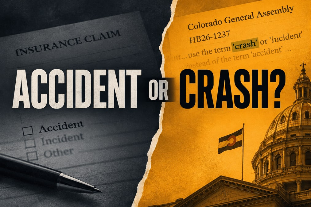 Colorado insurance claim and state law comparison showing accident versus crash terminology